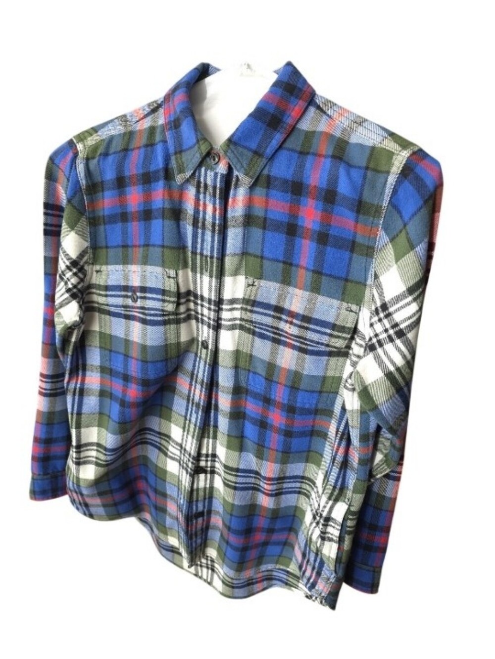 Madewell Women’s Plaid Flannel Button Down Shirt Blue Green Size S